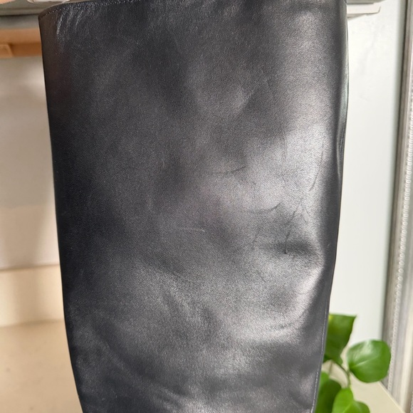 Vince Black Leather Wide Calf Heeled Knee-High Boots - Picture 5 of 9